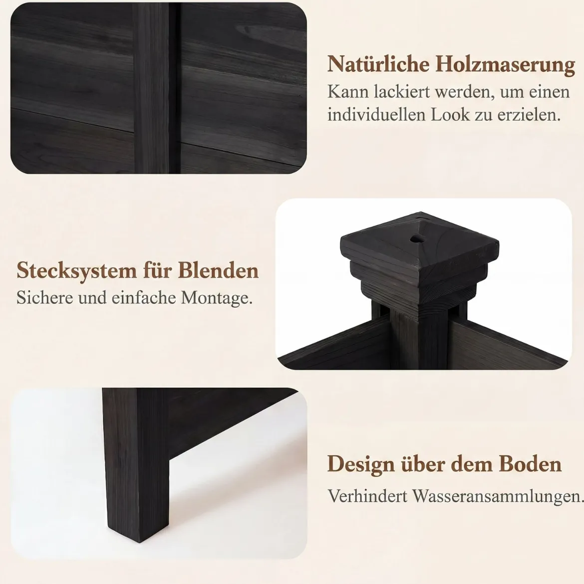 2er Set Sichtschutzzaun 2 Teilig 119 x 119 cm Gartenzaun aus Tannenholz Outdoor Holzzaun mit 3 Pfählen