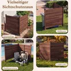2er Set Sichtschutzzaun 2 Teilig 119 x 119 cm Gartenzaun aus Tannenholz Outdoor Holzzaun mit 3 Pfählen
