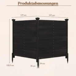 2er Set Sichtschutzzaun 2 Teilig 119 x 119 cm Gartenzaun aus Tannenholz Outdoor Holzzaun mit 3 Pfählen