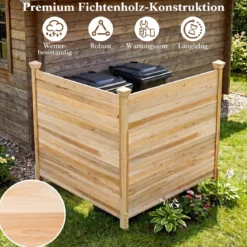 2er Set Sichtschutzzaun 2 Teilig 119 x 119 cm Gartenzaun aus Tannenholz Outdoor Holzzaun mit 3 Pfählen