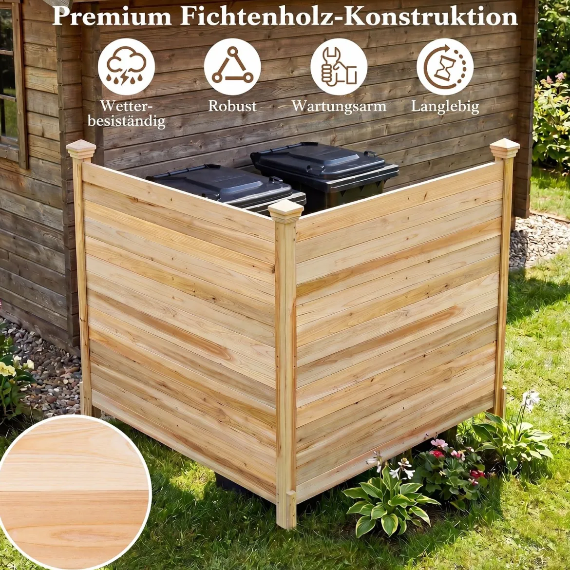 2er Set Sichtschutzzaun 2 Teilig 119 x 119 cm Gartenzaun aus Tannenholz Outdoor Holzzaun mit 3 Pfählen