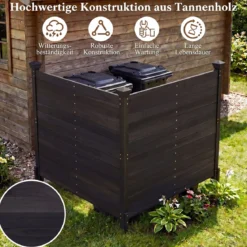 2er Set Sichtschutzzaun 2 Teilig 119 x 119 cm Gartenzaun aus Tannenholz Outdoor Holzzaun mit 3 Pfählen