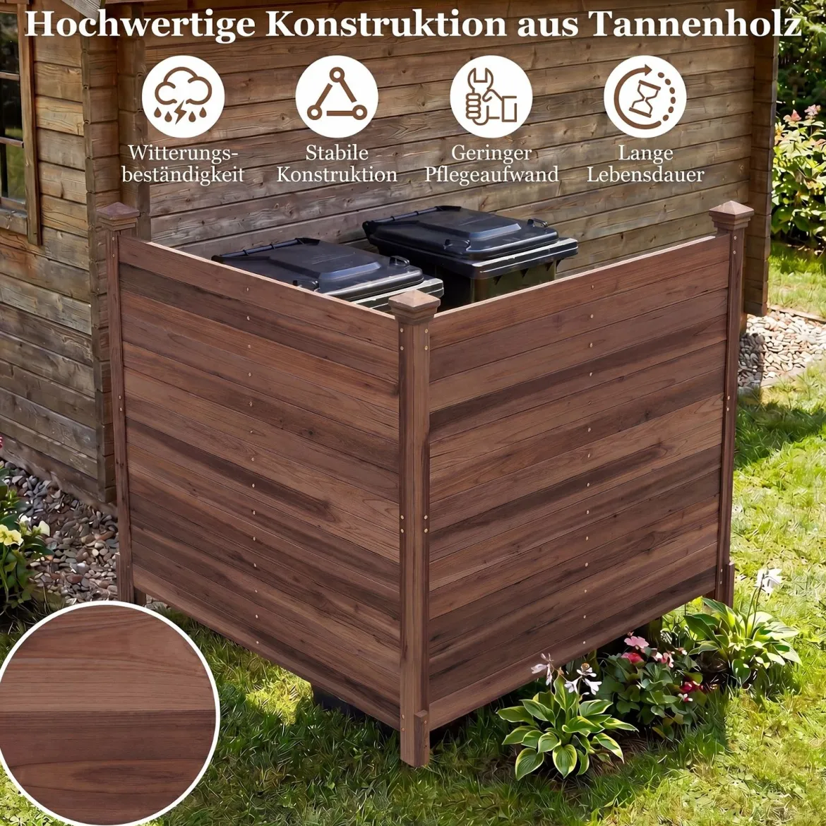 2er Set Sichtschutzzaun 2 Teilig 119 x 119 cm Gartenzaun aus Tannenholz Outdoor Holzzaun mit 3 Pfählen