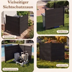 2er Set Sichtschutzzaun 2 Teilig 119 x 119 cm Gartenzaun aus Tannenholz Outdoor Holzzaun mit 3 Pfählen