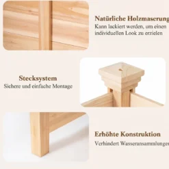 2er Set Sichtschutzzaun 2 Teilig 119 x 119 cm Gartenzaun aus Tannenholz Outdoor Holzzaun mit 3 Pfählen