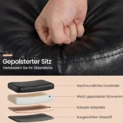 2er Set Sitzhocker mit Rückenlehne & Kunstlederbezug Gepolsterter Hocker bis 150 kg Tragkraft Schwarz