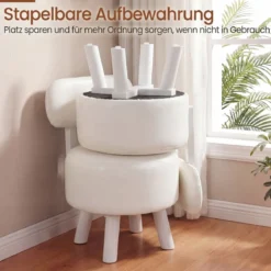 2er Set Sitzhocker mit Rückenlehne & Kunstlederbezug Gepolsterter Hocker bis 150 kg Tragkraft Weiß