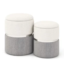 2er-Set Sitzhocker Samt Ottomanen mit 32L + 21L Stauraum Pouf Hocker runde Couch Beistellhocker Grau