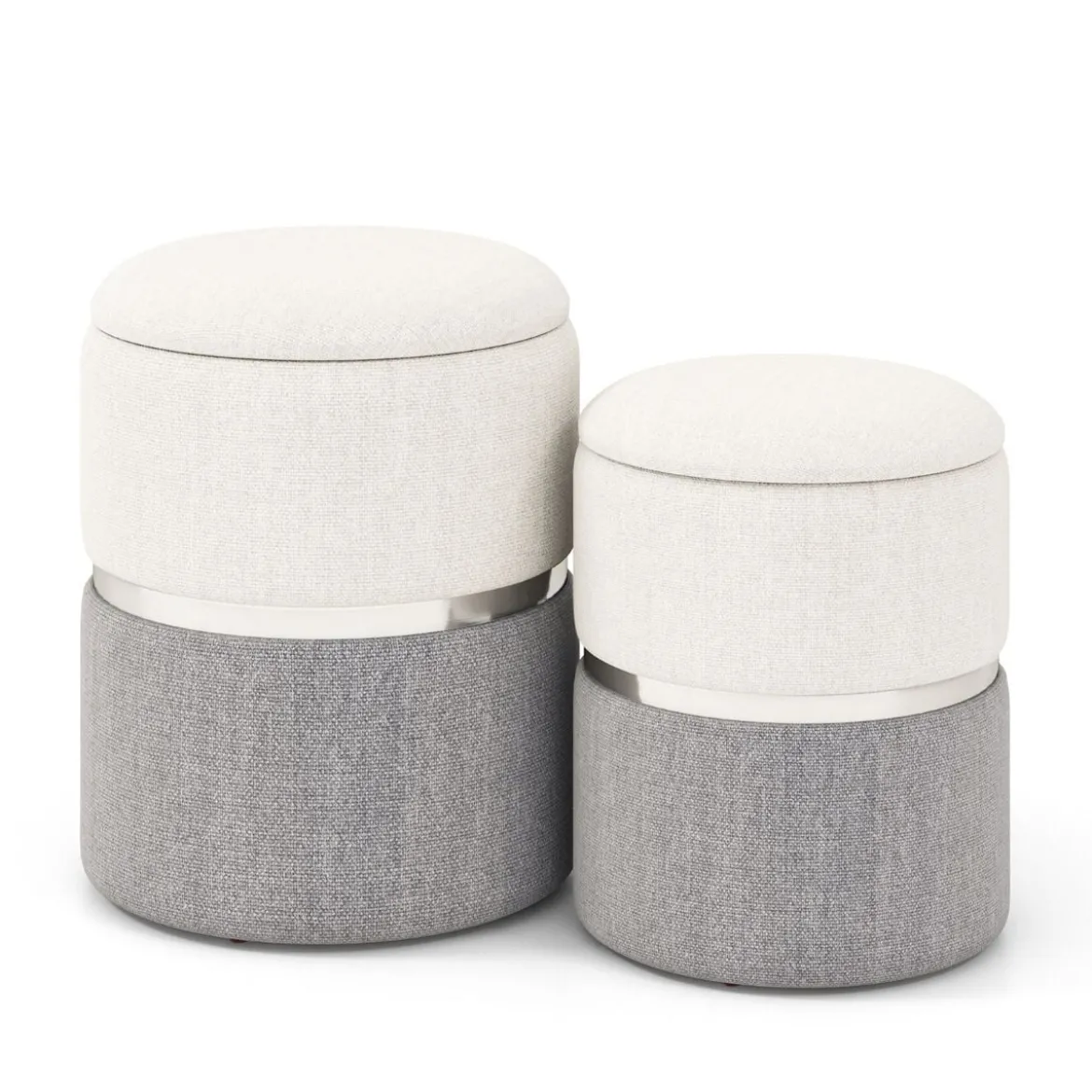 2er-Set Sitzhocker Samt Ottomanen mit 32L + 21L Stauraum Pouf Hocker runde Couch Beistellhocker Grau