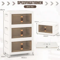 3er Set Stapelbare Aufbewahrungsboxen mit Deckel & Rädern & Türen 49,5 x 31,5 x 86 cm