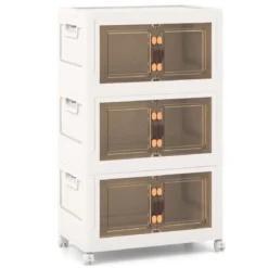 3er Set Stapelbare Aufbewahrungsboxen mit Deckel & Türen Faltbare 44,5 x 30 x 77,5 cm