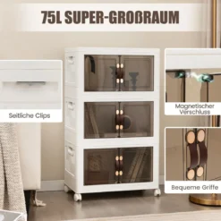 3er Set Stapelbare Aufbewahrungsboxen mit Deckel & Türen Faltbare 44,5 x 30 x 77,5 cm