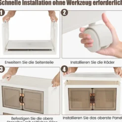 3er Set Stapelbare Aufbewahrungsboxen mit Deckel & Türen Faltbare 44,5 x 30 x 77,5 cm