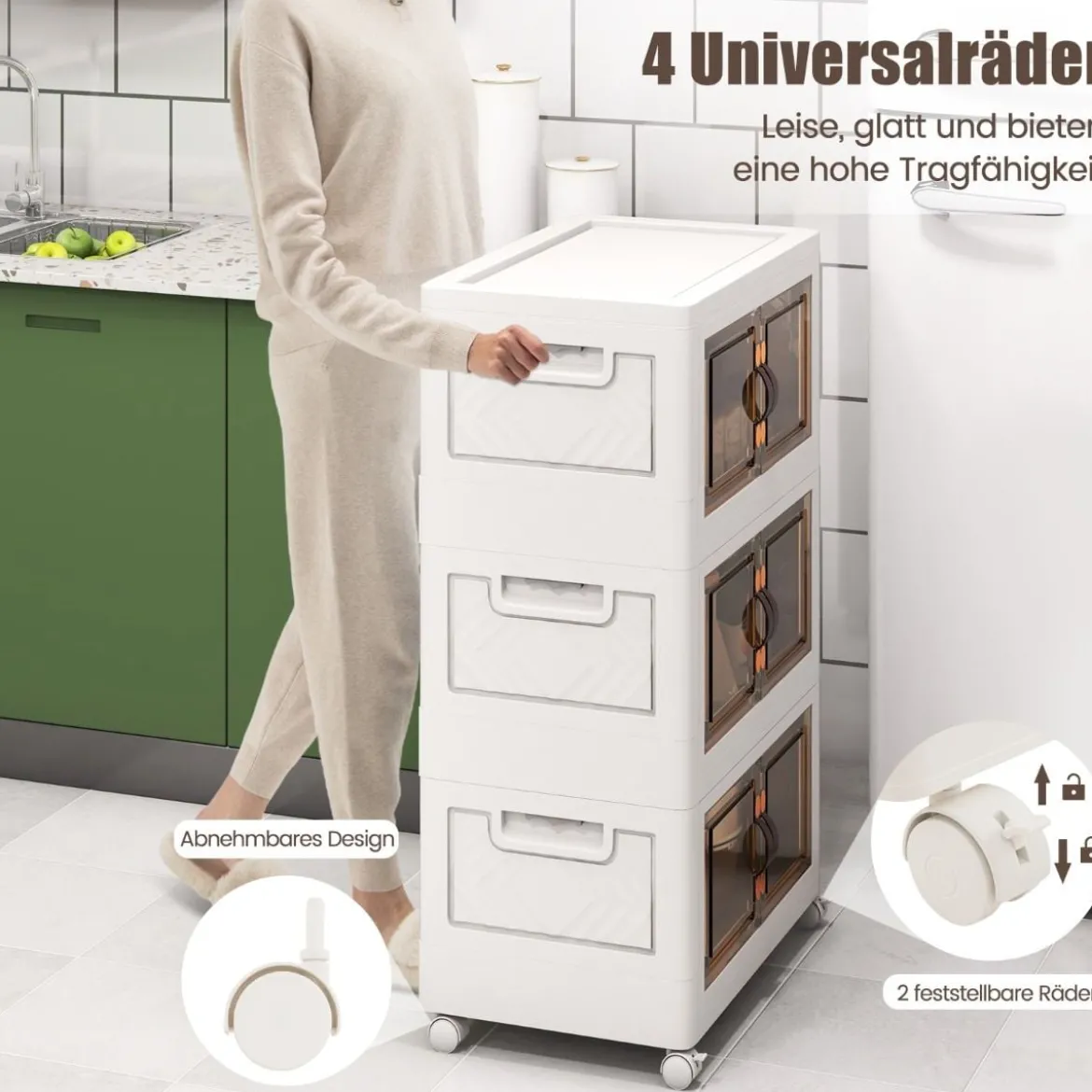 3er Set Stapelbare Aufbewahrungsboxen mit Deckel & Türen Faltbare 44,5 x 30 x 77,5 cm