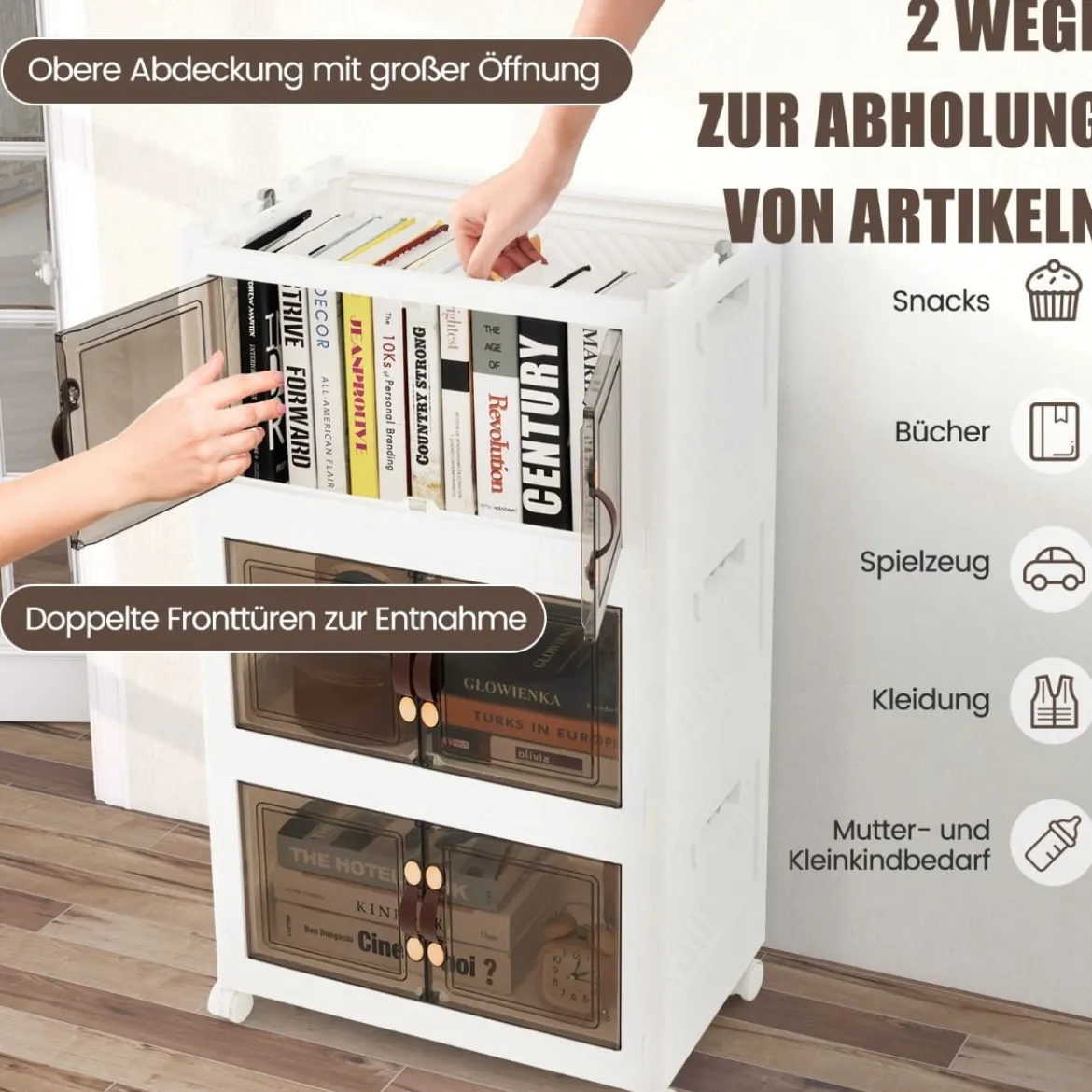 3er Set Stapelbare Aufbewahrungsboxen mit Deckel & Türen Faltbare 44,5 x 30 x 77,5 cm