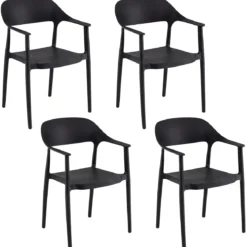 4er Set Stapelbare Esszimmerstühle bis 150 kg Belastbar Küchenstuhl aus Kunststoff Schwarz