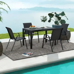 4er Set Stapelbare Gartenstühle aus PE-Rattan mit Armlehnen Stapelstühle 66 x 51 x 84 cm