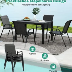 4er Set Stapelbare Gartenstühle aus PE-Rattan mit Armlehnen Stapelstühle 66 x 51 x 84 cm