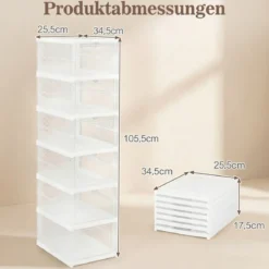 12er Set StapelbareSchuhboxen mit Klapptür 6 Stöckiger Faltbarer Schuhorganizer Transparent