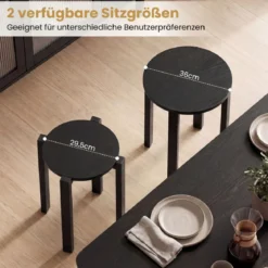4er Set Stapelhocker mit Massivholzbeine & Rollenbasis Platzsparende Rund Holzhocker Schwarz