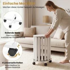 4er Set Stapelhocker mit Massivholzbeine & Rollenbasis Platzsparende Rund Holzhocker Weiß