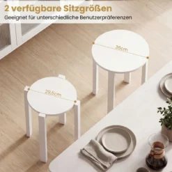 4er Set Stapelhocker mit Massivholzbeine & Rollenbasis Platzsparende Rund Holzhocker Weiß