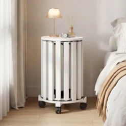 4er Set Stapelhocker mit Massivholzbeine & Rollenbasis Platzsparende Rund Holzhocker Weiß