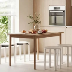 4er Set Stapelhocker mit Massivholzbeine & Rollenbasis Platzsparende Rund Holzhocker Weiß
