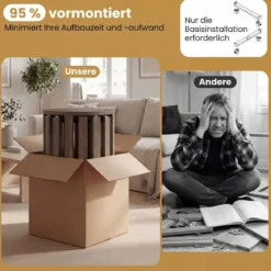 4er Set Stapelhocker mit Massivholzbeine & Rollenbasis Platzsparende Rund Holzhocker Walnuss