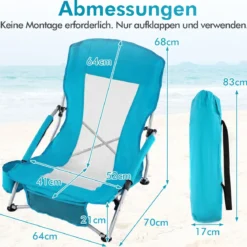 2er Set Strandstuhl Klappbar Campingstuhl mit Atmungsaktivem Netzgewebe Klappstuhl Blau