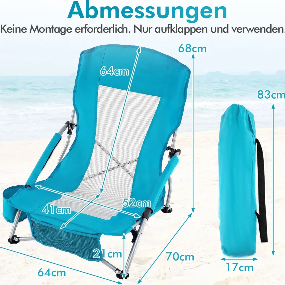 2er Set Strandstuhl Klappbar Campingstuhl mit Atmungsaktivem Netzgewebe Klappstuhl Blau