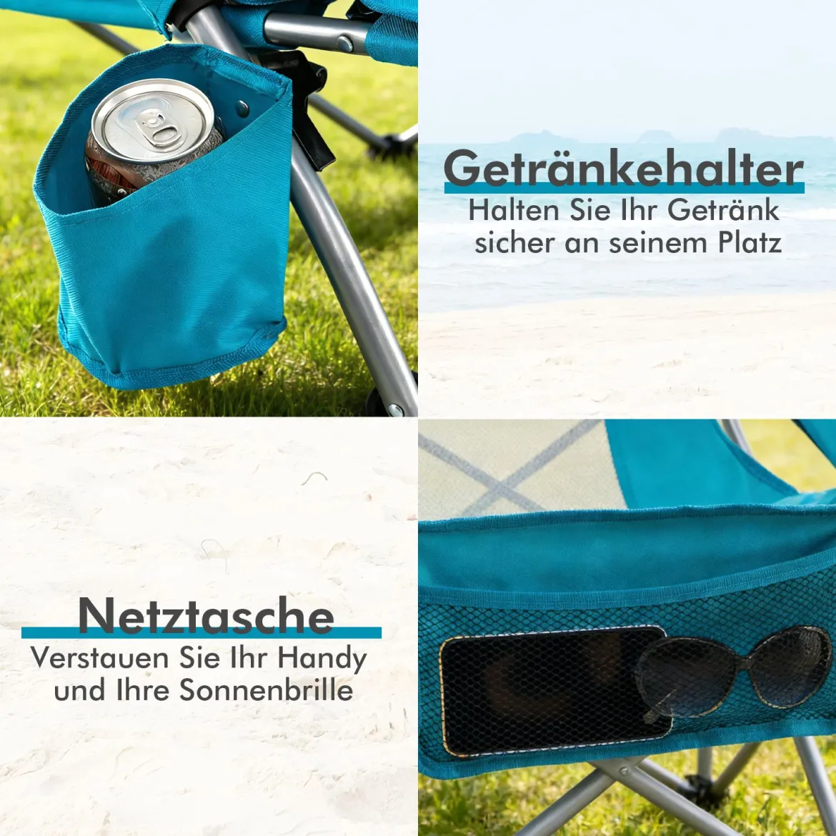 2er Set Strandstuhl Klappbar Campingstuhl mit Atmungsaktivem Netzgewebe Klappstuhl Blau
