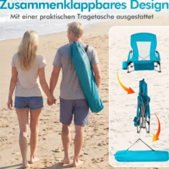 2er Set Strandstuhl Klappbar Campingstuhl mit Atmungsaktivem Netzgewebe Klappstuhl Blau