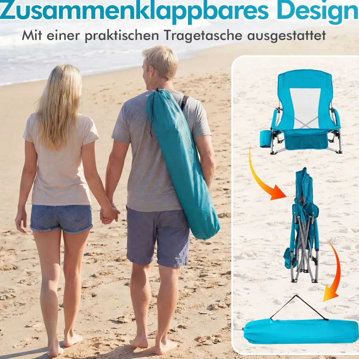 2er Set Strandstuhl Klappbar Campingstuhl mit Atmungsaktivem Netzgewebe Klappstuhl Blau