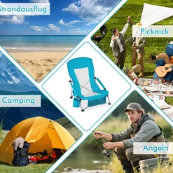 2er Set Strandstuhl Klappbar Campingstuhl mit Atmungsaktivem Netzgewebe Klappstuhl Blau