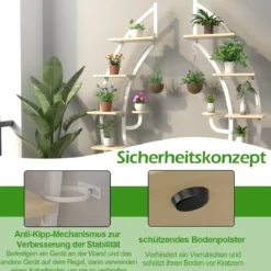 2er Set 6-stufiger Metall-Pflanzenständer in Halbmondform mit 2 Kleine Ablagen & Haken Weiß