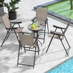 2er Set Terrassen-Barhocker mit Metallrahmen & Fußstütze Klappbarer Barstuhl Kaffee