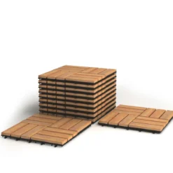 10er Set Terrassenfliesen Holz Bodenfliesen Akazienholz 30,5 x 30,5 x 2,5 cm Braun