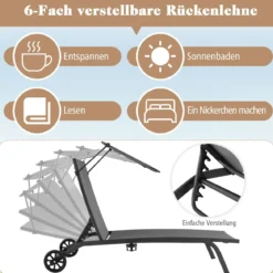2er Set Terrassenliege Outdoor-Liegestuhl mit Rädern Strandliege aus Metall Grau