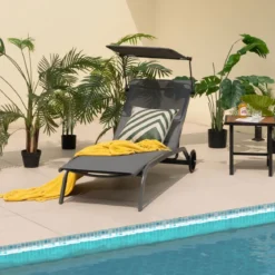 2er Set Terrassenliege Outdoor-Liegestuhl mit Rädern Strandliege aus Metall Grau