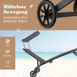 2er Set Terrassenliege Outdoor-Liegestuhl mit Rädern Strandliege aus Metall Grau