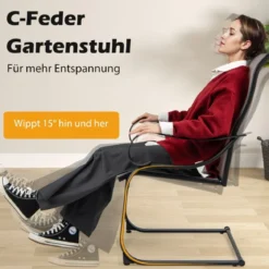 2er Set Terrassenstühlen mit Hoher Rückenlehne & Sitzfläche aus Netzgewebe Schaukelstühle