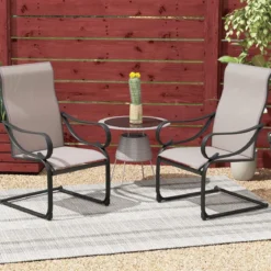 2er Set Terrassenstühlen mit Hoher Rückenlehne & Sitzfläche aus Netzgewebe Schaukelstühle