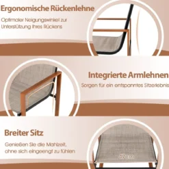 2er Set Terrassenstuhl Set mit Atmungsaktiver Sitzfläche & Rückenlehne Gartenstühlen
