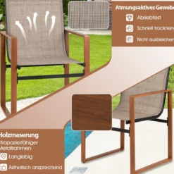 2er Set Terrassenstuhl Set mit Atmungsaktiver Sitzfläche & Rückenlehne Gartenstühlen