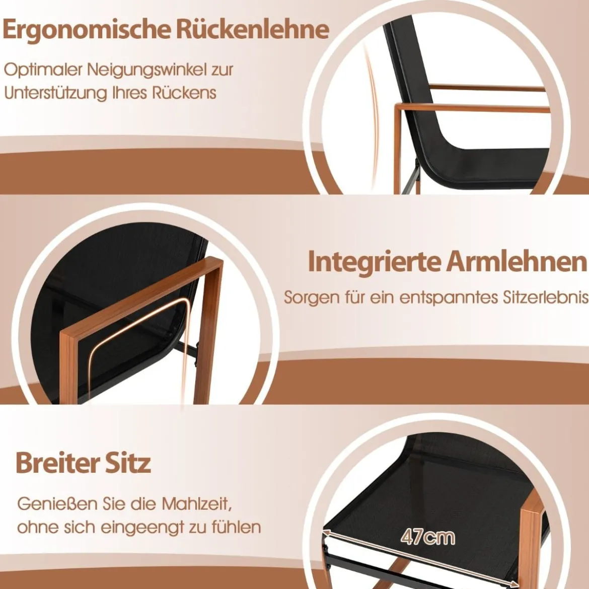 2er Set Terrassenstuhl Set mit Atmungsaktiver Sitzfläche & Rückenlehne Gartenstühlen