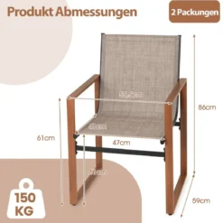 2er Set Terrassenstuhl Set mit Atmungsaktiver Sitzfläche & Rückenlehne Gartenstühlen