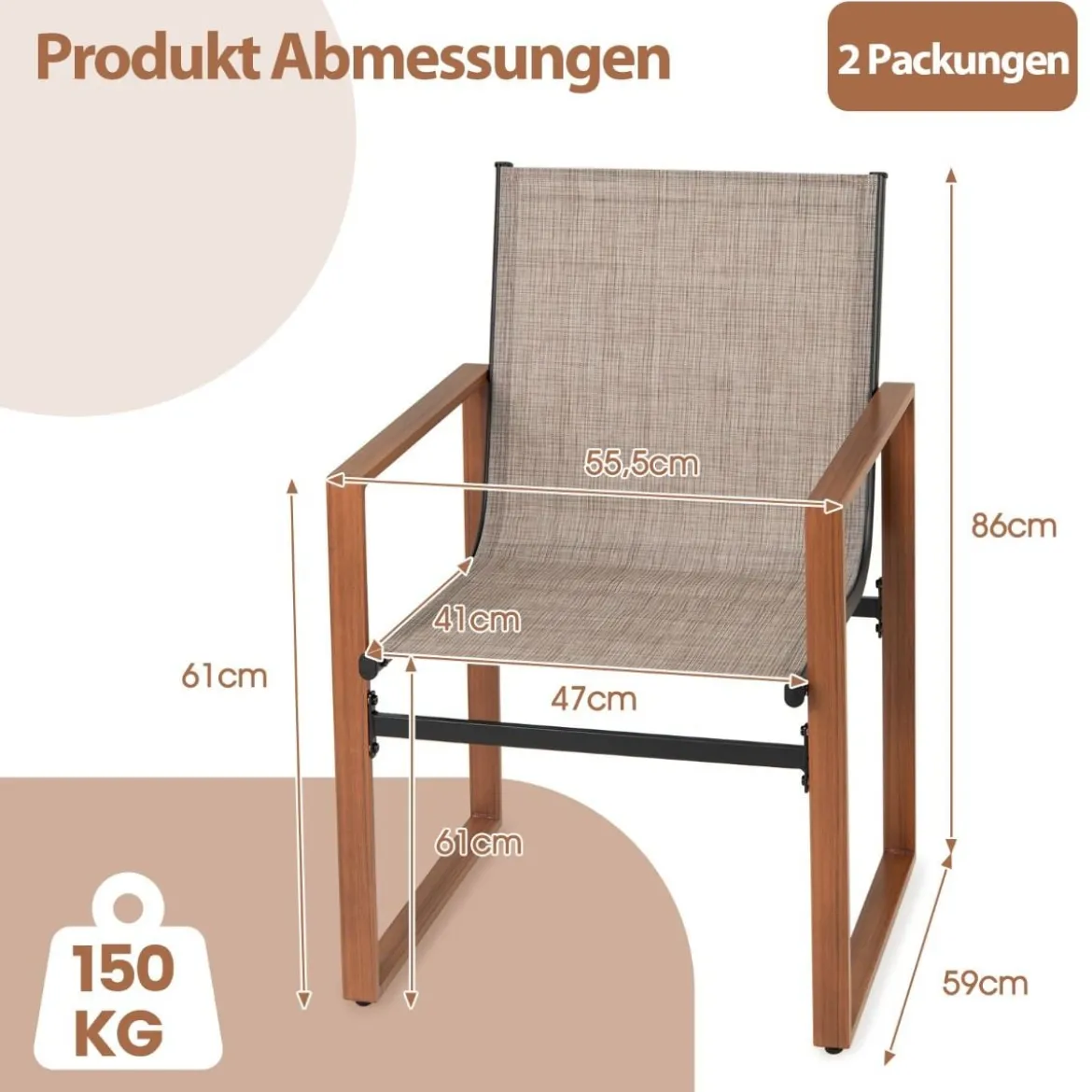 2er Set Terrassenstuhl Set mit Atmungsaktiver Sitzfläche & Rückenlehne Gartenstühlen