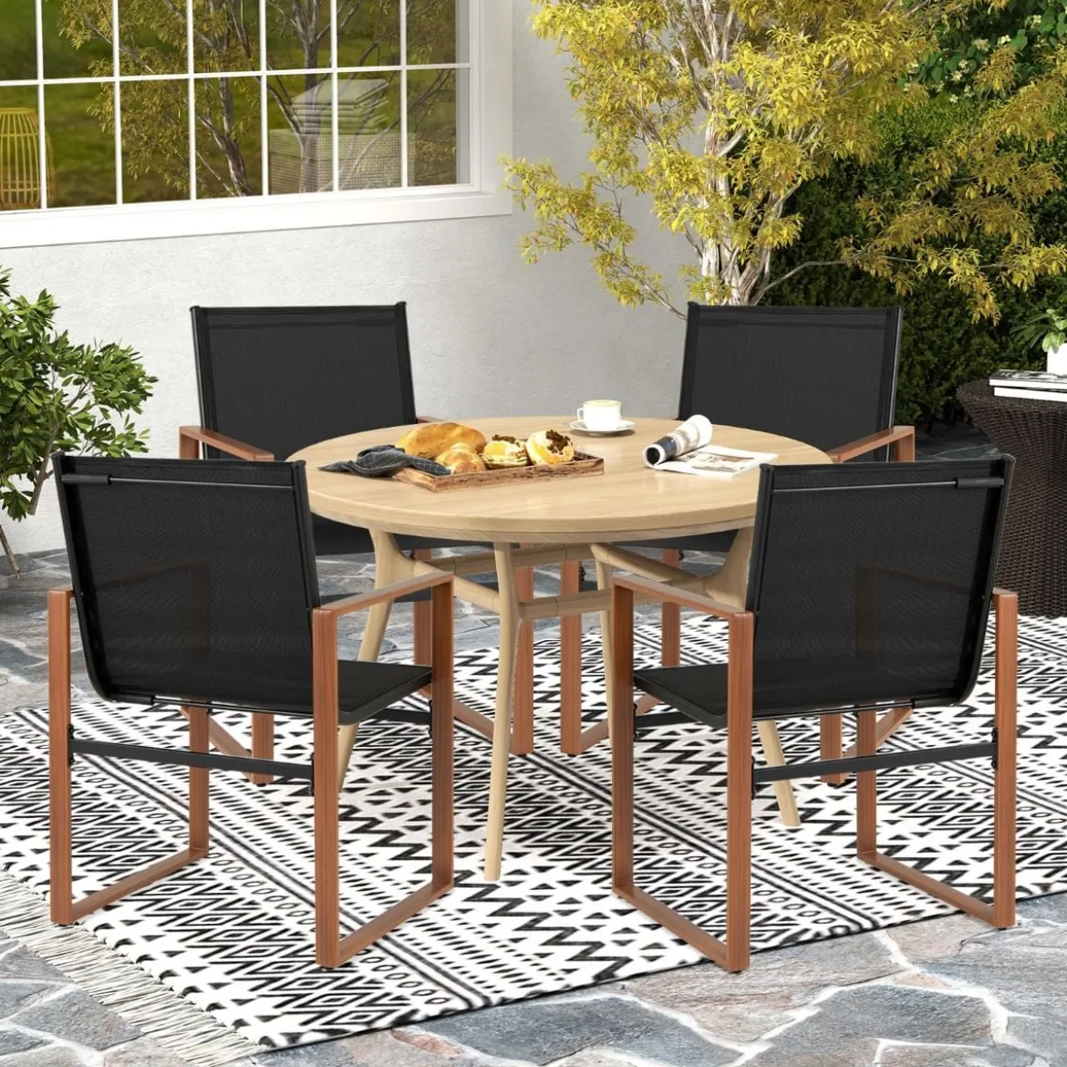 2er Set Terrassenstuhl Set mit Atmungsaktiver Sitzfläche & Rückenlehne Gartenstühlen