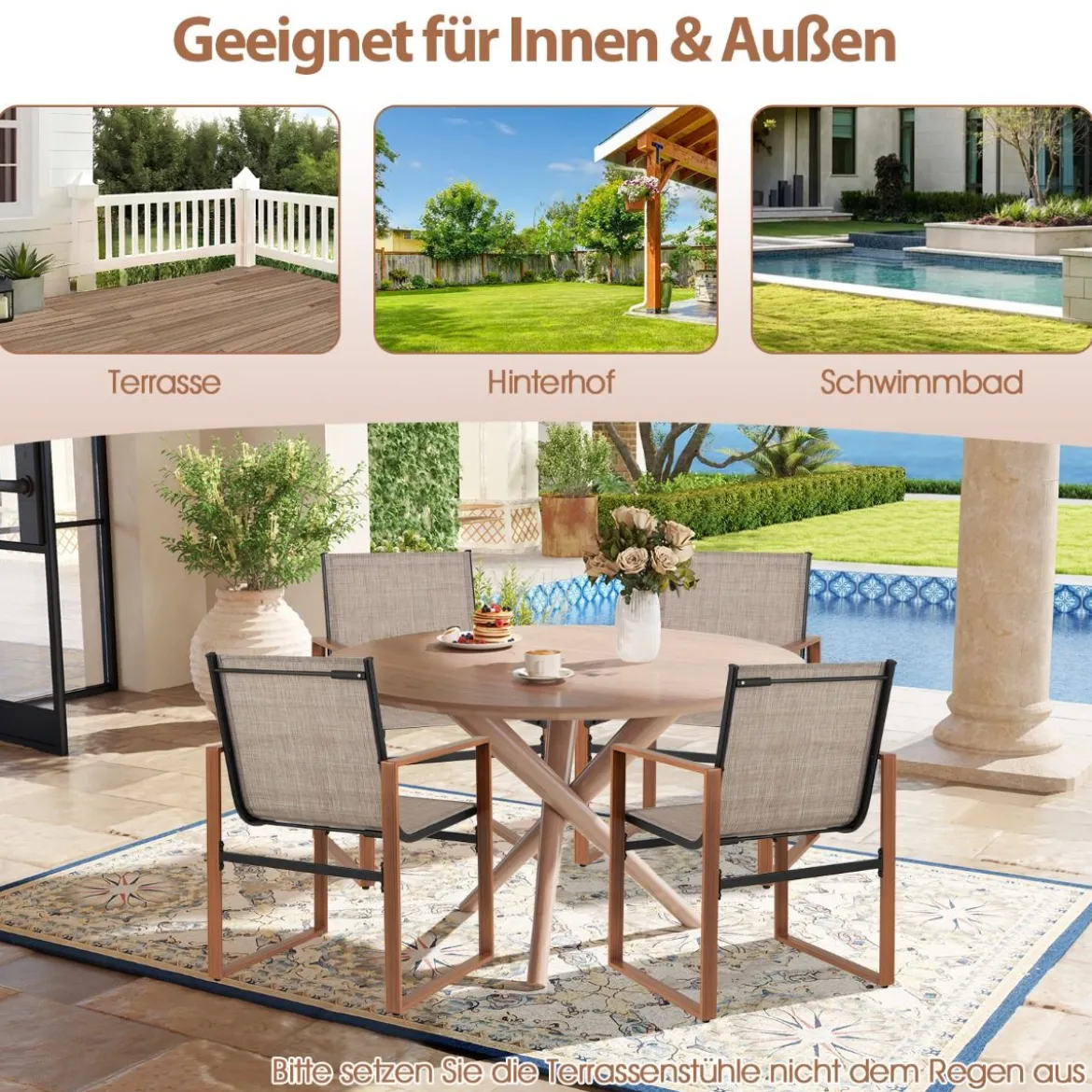 2er Set Terrassenstuhl Set mit Atmungsaktiver Sitzfläche & Rückenlehne Gartenstühlen